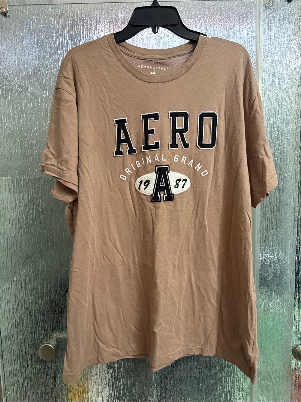 Aeropostale Men's Tan Graphic 'AERO' Logo Short Sleeve Tee
